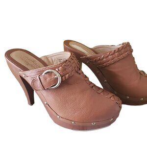Charles  Tan Leather Albert Platform Clogs sz 8.5